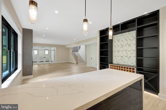 1710 Fairview Ave, Mclean, VA 22101 - kitchen with light wood-style flooring, modern cabinets, hanging light fixtures, built in features, and recessed lighting
