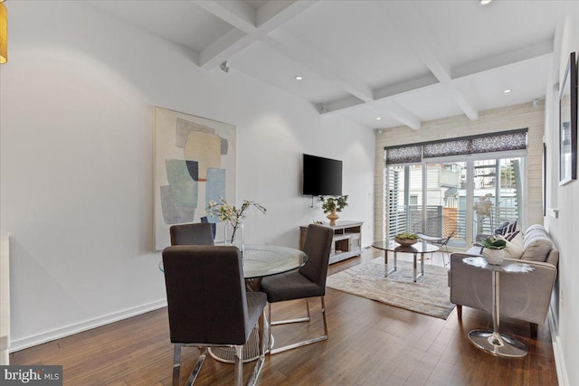 2223 1st St NW Unit 1, Washington, DC 20001 - dining space with beamed ceiling, wood-type flooring, coffered ceiling, and recessed lighting