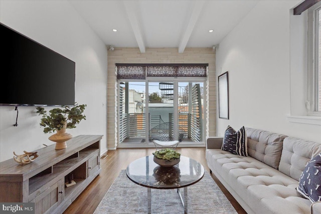 2223 1st St NW Unit 1, Washington, DC 20001 - living area with beam ceiling and wood finished floors