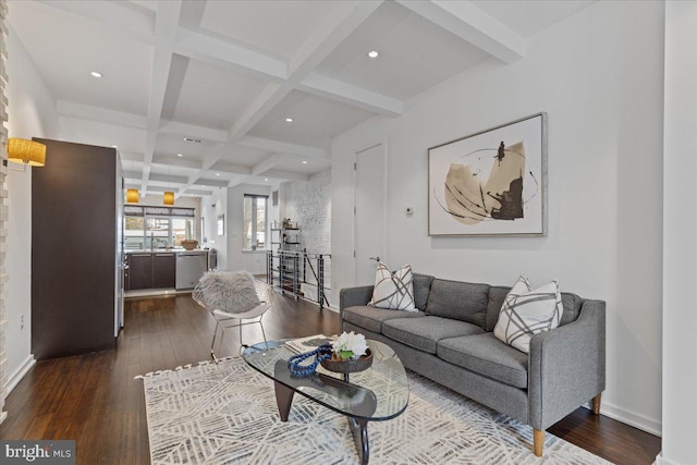 2223 1st St NW Unit 1, Washington, DC 20001 - living room with beamed ceiling, wood-type flooring, coffered ceiling, and recessed lighting