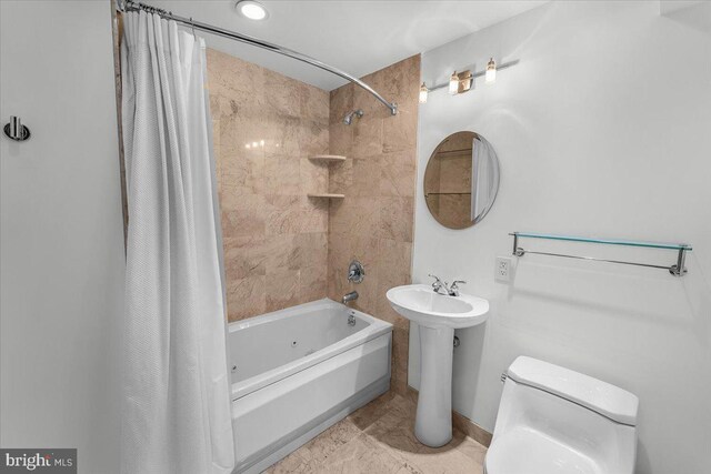 400 Highview Dr, Wayne, PA 19087 - bathroom with toilet and shower / bath combo with shower curtain
