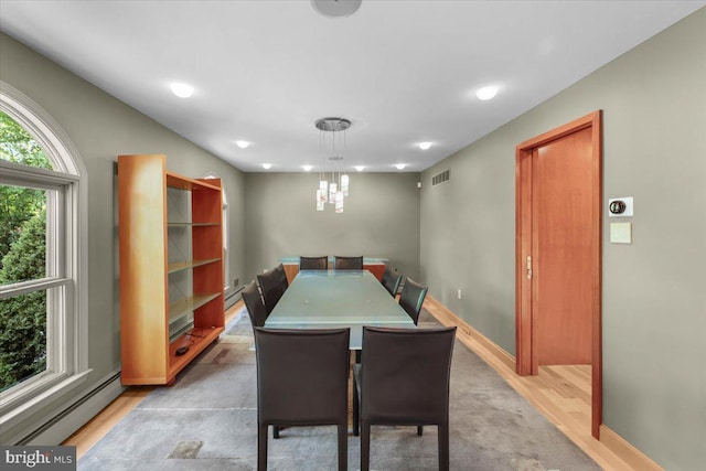 400 Highview Dr, Wayne, PA 19087 - dining room featuring a baseboard heating unit, a chandelier, and recessed lighting