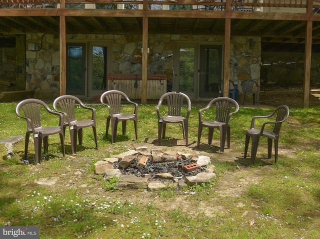 1140 Rock Lodge Rd, Mc Henry, MD 21541 - view of yard with a fire pit, french doors, and a wooden deck