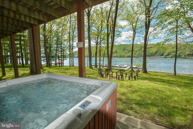 1140 Rock Lodge Rd, Mc Henry, MD 21541 - view of grassy yard featuring a water view and a hot tub