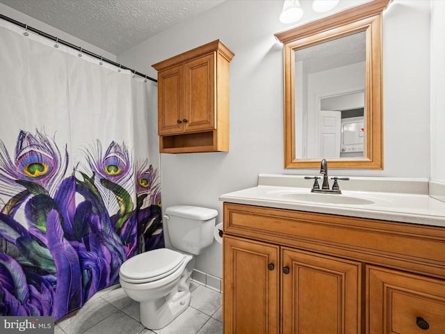 7607 Weather Worn Way Unit A, Columbia, MD 21046 - bathroom featuring vanity, a textured ceiling, tile patterned flooring, and curtained shower
