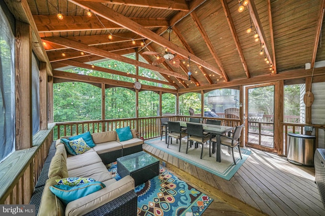 10034 Park Woods Ln, Burke, VA 22015 - sunroom / solarium featuring an outdoor living space, track lighting, and outdoor dining space