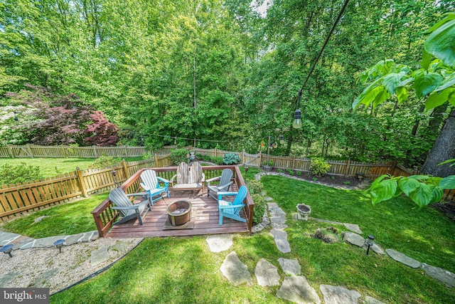 10034 Park Woods Ln, Burke, VA 22015 - fenced backyard featuring a deck and a fire pit