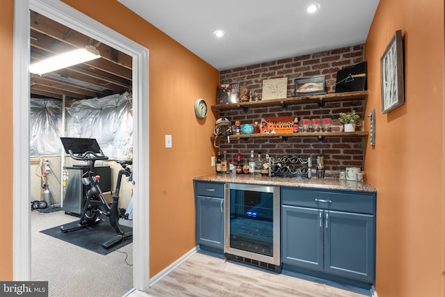 10034 Park Woods Ln, Burke, VA 22015 - indoor dry bar featuring wine cooler, light wood-style flooring, and recessed lighting