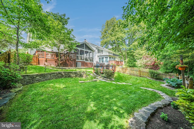10034 Park Woods Ln, Burke, VA 22015 - fenced backyard featuring a sunroom and a wooden deck