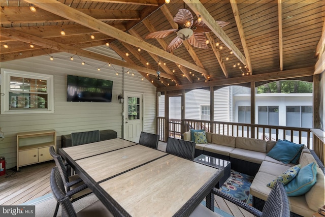 10034 Park Woods Ln, Burke, VA 22015 - sunroom with an outdoor hangout area, healthy amount of natural light, and a ceiling fan