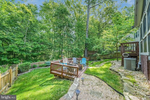 10034 Park Woods Ln, Burke, VA 22015 - fenced backyard featuring an outdoor fire pit and a deck
