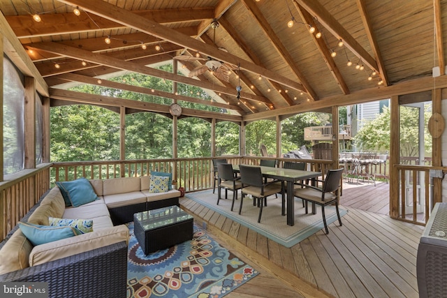 10034 Park Woods Ln, Burke, VA 22015 - sunroom / solarium with an outdoor hangout area, outdoor dining space, and track lighting