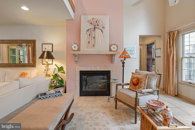 4 Surrey Rd, Rehoboth Beach, DE 19971 - living area with tile patterned flooring and a tiled fireplace