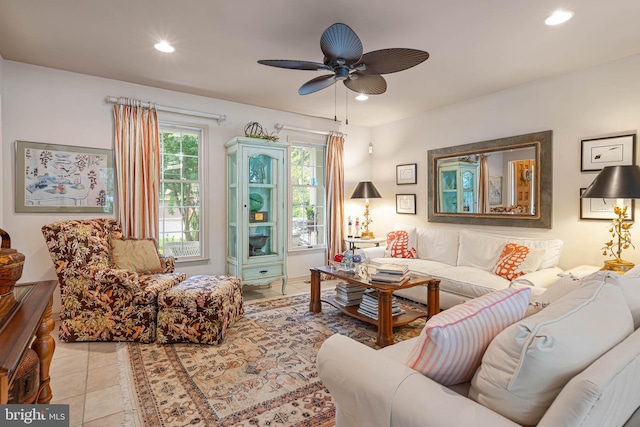 4 Surrey Rd, Rehoboth Beach, DE 19971 - living room with light tile patterned flooring, recessed lighting, and ceiling fan