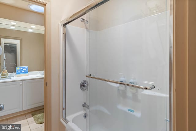 4 Surrey Rd, Rehoboth Beach, DE 19971 - bathroom with vanity, enclosed tub / shower combo, tile patterned flooring, and recessed lighting