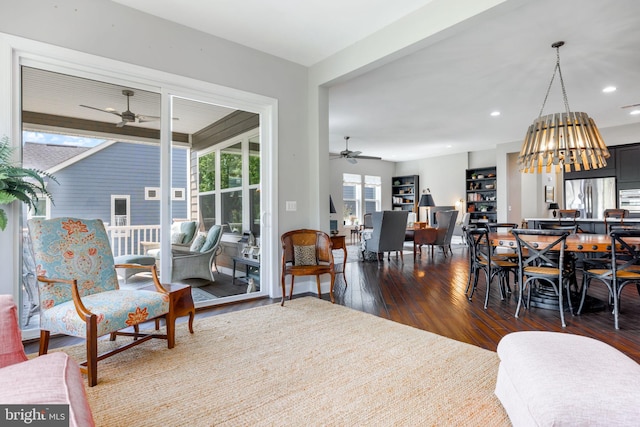 125 Towhee Dr, Lake Frederick, VA 22630 - dining room with a ceiling fan, dark wood-style flooring, a chandelier, and recessed lighting