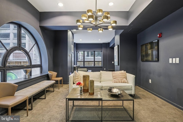 1425 Locust St Unit 7D, Philadelphia, PA 19102 - carpeted living room with a chandelier and recessed lighting