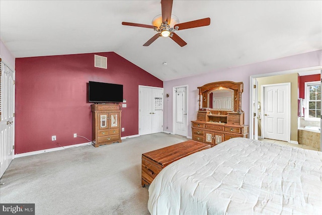 117 Woodrow Ln, Port Deposit, MD 21904 - carpeted bedroom with vaulted ceiling, a ceiling fan, and ensuite bathroom