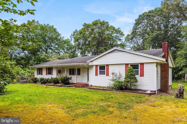 26140 High Banks Dr, Salisbury, MD 21801 - single story home with a chimney, a front yard, covered porch, and a shingled roof