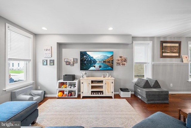4334 Mitchell St, Philadelphia, PA 19128 - living room featuring dark wood finished floors, plenty of natural light, and recessed lighting