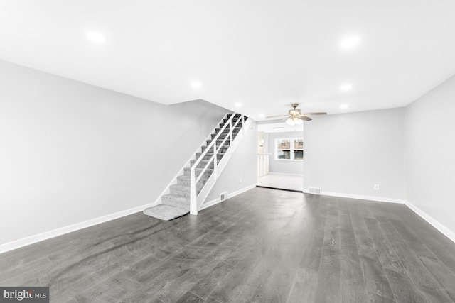 1171 E Sharpnack St, Philadelphia, PA 19150 - unfurnished living room with recessed lighting, stairway, a ceiling fan, and dark wood-type flooring