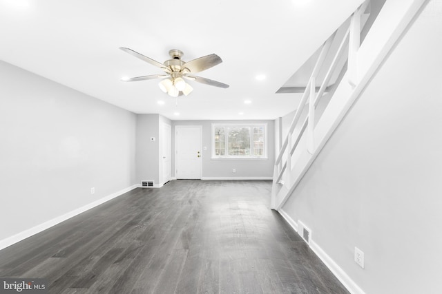 1171 E Sharpnack St, Philadelphia, PA 19150 - unfurnished living room with ceiling fan, recessed lighting, and dark wood-type flooring