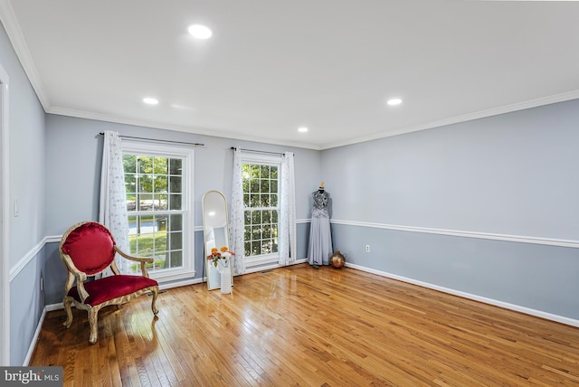 9126 Fisteris Ct, Springfield, VA 22152 - sitting room with wood-type flooring, ornamental molding, and recessed lighting