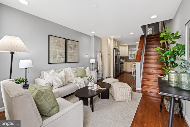 503 E Fort Ave, Baltimore, MD 21230 - living area with recessed lighting, dark wood-style floors, and stairway