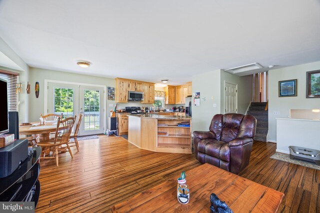 3341 Howellsville Rd, Front Royal, VA 22630 - living room with wood-type flooring, french doors, and stairs