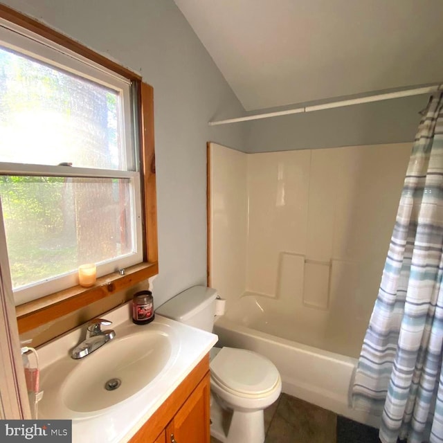 1074 White Pine Ln, Capon Bridge, WV 26711 - full bath with shower / tub combo with curtain, vaulted ceiling, and vanity