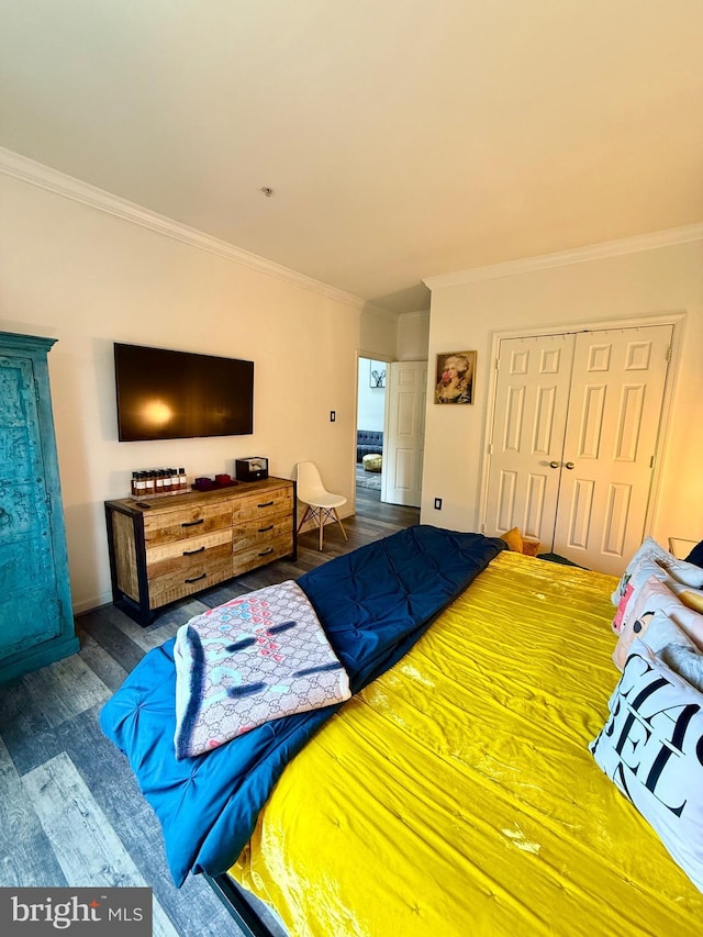 6541 Grange Ln Unit 401, Alexandria, VA 22315 - bedroom with wood finished floors, ornamental molding, and a closet
