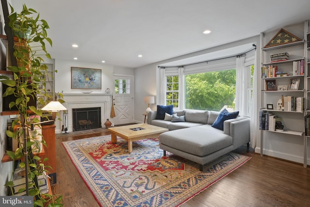 6620 Charlesway, Towson, MD 21204 - living area with wood finished floors, a fireplace with flush hearth, and recessed lighting