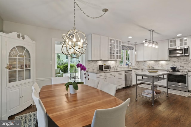 6620 Charlesway, Towson, MD 21204 - dining room featuring a chandelier, dark wood-type flooring, and recessed lighting