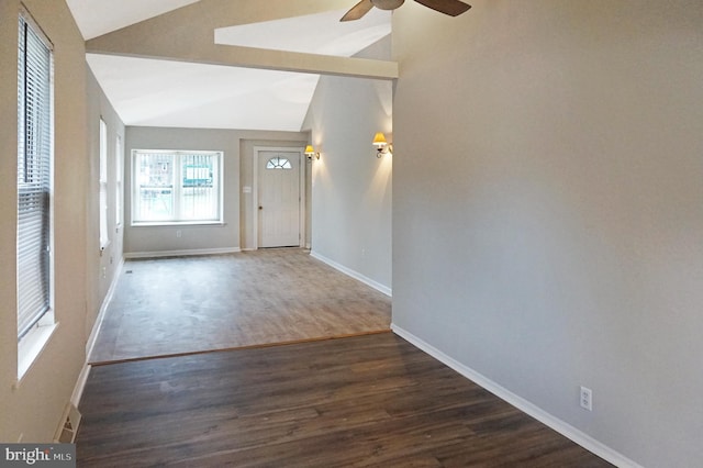 83 Walnut Ln, Pine Hill, NJ 08021 - foyer entrance featuring ceiling fan, vaulted ceiling, and wood finished floors