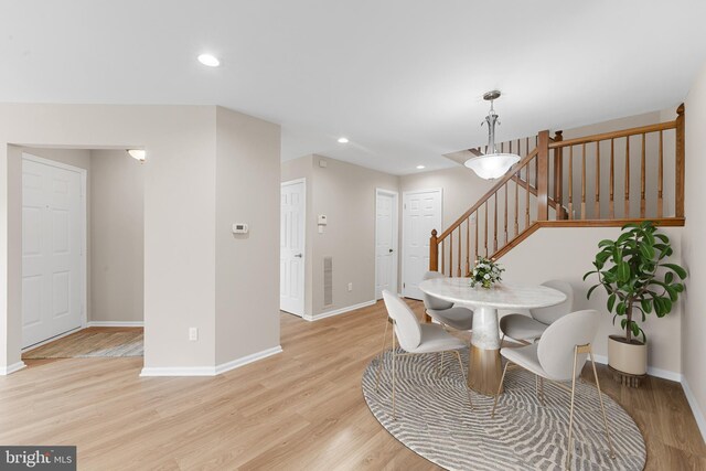 26 Portsmouth Ct, Holland, PA 18966 - dining space with stairs, light wood-type flooring, and recessed lighting