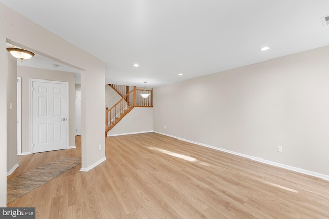 26 Portsmouth Ct, Holland, PA 18966 - below grade area with light wood-style floors, stairs, and recessed lighting