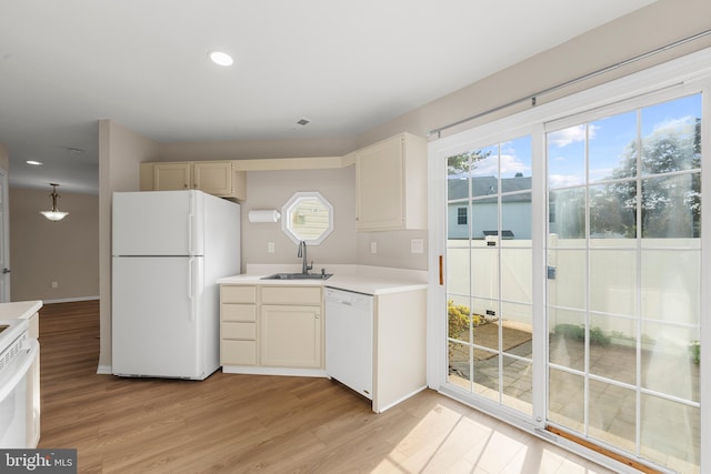 26 Portsmouth Ct, Holland, PA 18966 - kitchen with white appliances, light wood-style flooring, light countertops, and recessed lighting