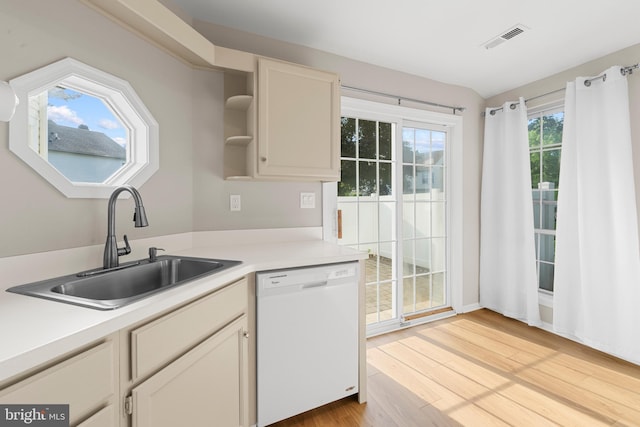 26 Portsmouth Ct, Holland, PA 18966 - kitchen with dishwasher, light countertops, open shelves, and light wood finished floors