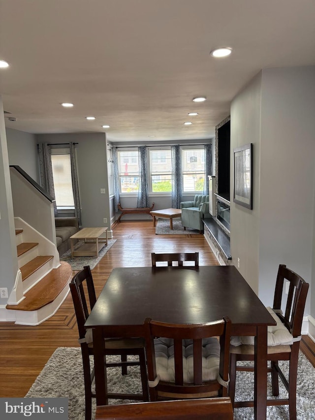 643 Jamestown Ave, Philadelphia, PA 19128 - dining area with wood finished floors, recessed lighting, and stairway