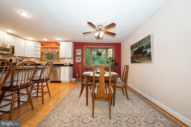 643 Crestwood Rd, Wayne, PA 19087 - dining room featuring a ceiling fan, light wood-style floors, and recessed lighting