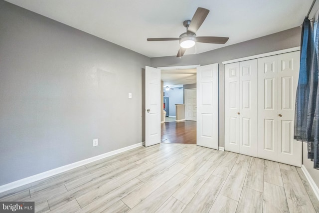 1043 Tristram Cir, Mantua, NJ 08051 - unfurnished bedroom featuring light wood-style floors, a closet, and ceiling fan