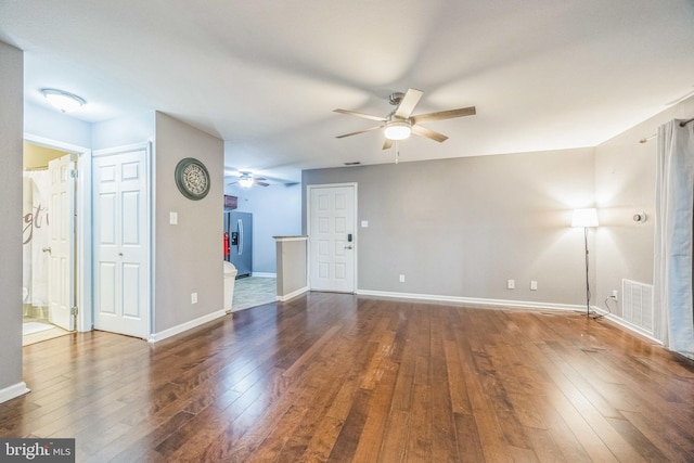 1043 Tristram Cir, Mantua, NJ 08051 - unfurnished living room featuring ceiling fan and dark wood-style floors