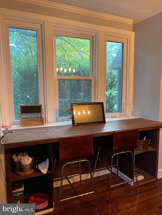 7301 Granite Rd, Elkins Park, PA 19027 - dining room featuring ornamental molding, wood finished floors, and an office area