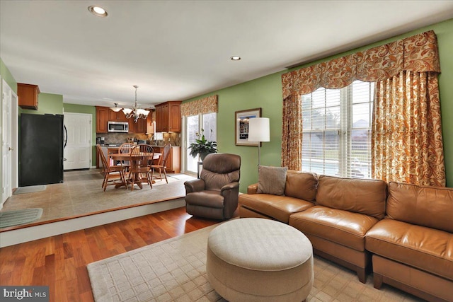 32 Duffield Dr, Lititz, PA 17543 - living area with a chandelier, light wood-type flooring, and recessed lighting