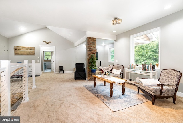 3789 Spring Rd, Carlisle, PA 17013 - sitting room with light carpet, vaulted ceiling, and an upstairs landing