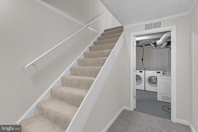 18659 Sandpiper Ln, Gaithersburg, MD 20879 - staircase with independent washer and dryer and carpet floors