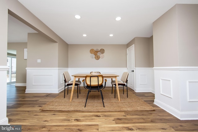 508 Vine St, Palmyra, NJ 08065 - dining room with a wainscoted wall, wood finished floors, and recessed lighting