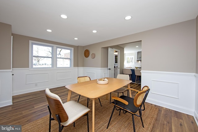 508 Vine St, Palmyra, NJ 08065 - dining room featuring wainscoting, healthy amount of natural light, wood finished floors, recessed lighting, and a decorative wall