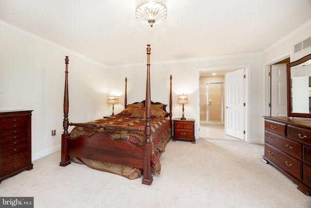 147 Palsgrove Way, Chester Springs, PA 19425 - bedroom featuring crown molding, light colored carpet, ensuite bath, and a chandelier