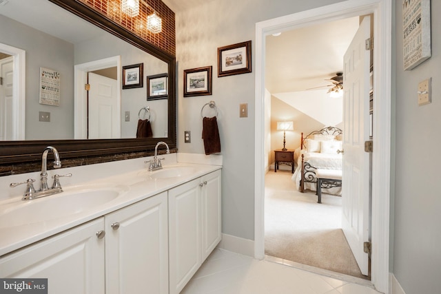 147 Palsgrove Way, Chester Springs, PA 19425 - bathroom with connected bathroom, double vanity, a ceiling fan, and tile patterned flooring